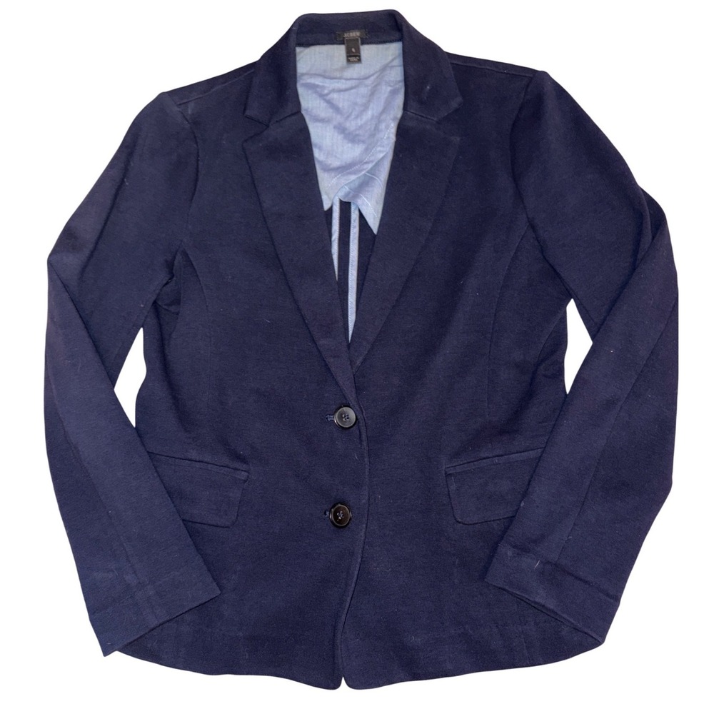 J.Crew Womens Navy Blue Blazer Jacket Cotton Stretch Career Casual, Size S